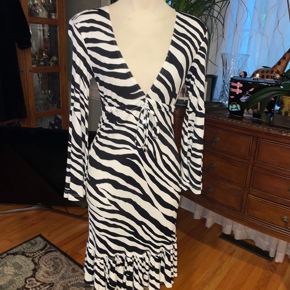 Michael Kors Zebra Pattern Long Sleeve Dress